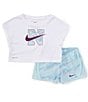 Color:Glacier Blue/White - Image 1 - Baby Girls 12-24 Months Short Sleeve Prep In Your Step T-Shirt & Tempo Shorts Set