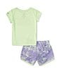 Color:Barely Grape - Image 2 - Baby Girls 12-24 Months Short Sleeve Solid Logo Interlock T-Shirt & Printed Microfiber Shorts Set