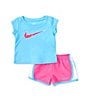 Color:Playful Pink - Image 1 - Baby Girls 12-24 Months Short Sleeve Swoosh Jersey T-Shirt & Coordinating Microfiber Shorts Set