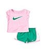 Color:Stadium Green - Image 1 - Baby Girls 12-24 Months Short Sleeve Swoosh Jersey T-Shirt & Coordinating Microfiber Shorts Set