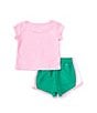 Color:Stadium Green - Image 2 - Baby Girls 12-24 Months Short Sleeve Swoosh Jersey T-Shirt & Coordinating Microfiber Shorts Set