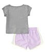 Color:Grey/Lilac - Image 3 - Baby Girls 12-24 Months Short Sleeve Swoosh Jersey T-Shirt & Coordinating Microfiber Shorts Set