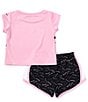 Color:Black - Image 2 - Baby Girls 12-24 Months Short Sleeve Swoosh T-Shirt & Swoosh Print Shorts Set