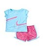 Color:Playful Pink - Image 1 - Baby Girls 12-24 Months Short Sleeve Swoosh T-Shirt & Swoosh Print Shorts Set