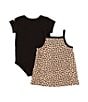 Color:Hemp - Image 2 - Baby Girls 12-24 Months Sleeveless Floral-Printed Shift Dress & Short Sleeve Solid Onesie Set