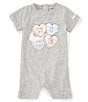 Color:Grey Heather - Image 1 - Baby Girls Newborn-9 Months Short Sleeve Logo Heart Graphic Romper