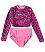 Color:Fierce Pink - Image 1 - Big Girls 7-16 Long Sleeve Colorful Crop Top 2-Piece Set