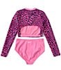 Color:Fierce Pink - Image 2 - Big Girls 7-16 Long Sleeve Colorful Crop Top 2-Piece Set