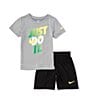 Color:Grey/Black - Image 1 - Little Boys 2T-4T Short Sleeve Dri-FIT Graphic T-Shirt & Shorts Set