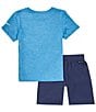 Color:Blue - Image 2 - Little Boys 2T-4T Short Sleeve Dri-FIT Graphic T-Shirt & Shorts Set
