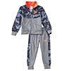 Color:Smoke Grey/Anthracite/Bright Crimson - Image 1 - Little Boys 2T-7 Long-Sleeve Nike Camo Printed Jacket & Jogger Pant Tricot Set