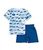 Color:Court Blue - Image 2 - Little Boys 2T-7 Short Sleeve Allover Printed T-Shirt & Logo-Detailed Shorts Set