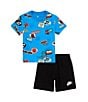 Color:023 Black - Image 1 - Little Boys 2T-7 Short Sleeve AOP Fit Printed T-Shirt & Short Set