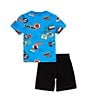 Color:023 Black - Image 2 - Little Boys 2T-7 Short Sleeve AOP Fit Printed T-Shirt & Short Set