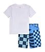 Color:University Blue/White/Grey - Image 2 - Little Boys 2T-7 Short Sleeve Club Lifestyle Logo Jersey Tee & Mixed-Media French Terry Shorts Set