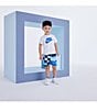 Color:University Blue/White/Grey - Image 5 - Little Boys 2T-7 Short Sleeve Club Lifestyle Logo Jersey Tee & Mixed-Media French Terry Shorts Set