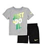 Color:Grey/Black - Image 1 - Little Boys 2T-7 Short Sleeve Dri-FIT Graphic T-Shirt and Shorts Set