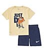 Color:Navy - Image 1 - Little Boys 2T-7 Short Sleeve Dri-FIT Sportball T-Shirt and Shorts Set