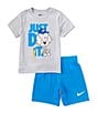 Color:Blue/Gray - Image 1 - Little Boys 2T-7 Short Sleeve Dri-FIT Sportball T-Shirt and Shorts Set