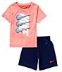 Color:Midnight Navy/Blue Lightning/Picante Red - Image 1 - Little Boys 2T-7 Short Sleeve Dropset Jersey T-Shirt & Double Knit Shorts Set