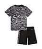 Color:023 Black - Image 2 - Little Boys 2T-7 Short Sleeve Graphic Paint Printed T-Shirt & Short Set