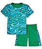 Color:Stadium Green - Image 1 - Little Boys 2T-7 Short Sleeve Graphic Paint Printed T-Shirt & Short Set