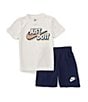 Color:Midnight Navy - Image 1 - Little Boys 2T-7 Short Sleeve Just Do It Jersey T-Shirt & Coordinating French Terry Shorts Set