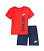 Color:Navy - Image 1 - Little Boys 2T-7 Short Sleeve Just Do It Logo T-Shirt & Coordinating Logo Shorts Set
