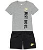 Color:Black - Image 1 - Little Boys 2T-7 Short Sleeve Just Do It Logo T-Shirt & Coordinating Logo Shorts Set