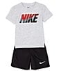 Color:Black - Image 1 - Little Boys 2T-7 Short Sleeve Nike Branded Logo Knit T-Shirt & Woven Shorts Set