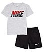 Color:Black - Image 3 - Little Boys 2T-7 Short Sleeve Nike Branded Logo Knit T-Shirt & Woven Shorts Set