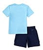 Color:Navy - Image 2 - Little Boys 2T-7 Short Sleeve Nike Branded Logo Knit T-Shirt & Woven Shorts Set