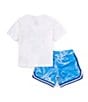 Color:University Blue - Image 2 - Little Boys 2T-7 Short Sleeve Nike Knit T-Shirt & Allover Printed Mesh Shorts Set