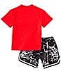 Color:Black/Red - Image 2 - Little Boys 2T-7 Short Sleeve Nike Knit T-Shirt & Allover Printed Mesh Shorts Set
