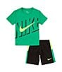 Color:Green/Black - Image 1 - Little Boys 2T-7 Short Sleeve NK DK Icon Mesh T-Shirt & Short Set