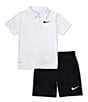 Color:White/Black - Image 1 - Little Boys 2T-7 Short Sleeve Polo Shirt & Coordinating Shorts Set
