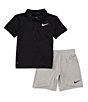 Color:Dark Grey - Image 1 - Little Boys 2T-7 Short Sleeve Polo Shirt & Coordinating Shorts Set