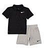 Nike Little Boys Short Sleeve Polo Shirt & Coordinating Shorts Set, Color:Multi/Dark Grey - Image 1