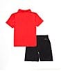 Color:University Red - Image 2 - Little Boys 2T-7 Short Sleeve Polo Shirt & Coordinating Shorts Set