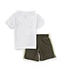 Color:Cargo Khaki - Image 2 - Little Boys 2T-7 Short Sleeve Swoosh Logo Jersey T-Shirt & Microfiber Shorts Set