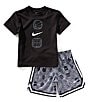 Nike Little Boys Short Sleeve Swoosh/Graphic T-Shirt & Mixed-Media Shorts Set, Color:Black - Image 1
