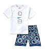 Nike Little Boys Short Sleeve Swoosh/Graphic T-Shirt & Mixed-Media Shorts Set, Color:Obsidian - Image 1