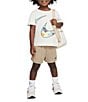 Color:Coconut Milk/Baltic Blue/Nike Light Lemon Twist - Image 1 - Little Boys 2T-7 Short-Sleeve Graphic Fill Swoosh Tee & Mesh Shorts Set