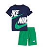 Color:Stadium Green - Image 1 - Little Boys 2T-7 Split Futura Short Sleeve Jersey T-Shirt & Tricot Shorts Set