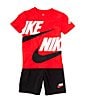 Color:Black/University Red/White - Image 1 - Little Boys 2T-7 Split Futura Short Sleeve Jersey T-Shirt & Tricot Shorts Set