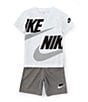 Color:Carbon Heather/Black/White/Smoke Grey - Image 1 - Little Boys 2T-7 Split Futura Short Sleeve Jersey T-Shirt & Tricot Shorts Set