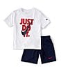 Color:Midnight Navy/White/University Red - Image 1 - Little Boys 2T-7 Short Sleeve JDI Swoosh T-Shirt & Short Set