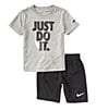 Color:Black/Dark Grey Heather - Image 1 - Little Boys 2T-7 Short Sleeve JDI Swoosh T-Shirt & Short Set