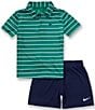 Nike Little Boys Short Sleeve Striped Polo Shirt & Solid Shorts Set - Image 2