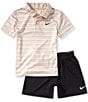 Nike Little Boys Short Sleeve Striped Polo Shirt & Solid Shorts Set - Image 1